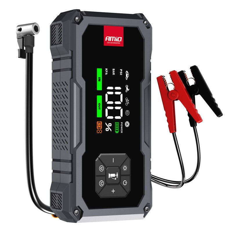 Acumulator portabil 4 în 1 cu LED/Compresor de aer/Baterie externă 12V 7,2Ah 600A PRO AMIO-04674