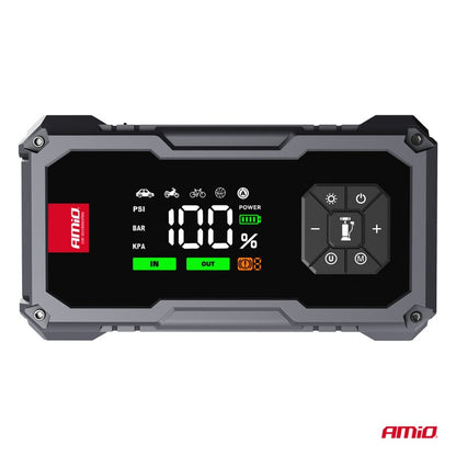 Acumulator portabil 4 în 1 cu LED/Compresor de aer/Baterie externă 12V 7,2Ah 600A PRO AMIO-04674
