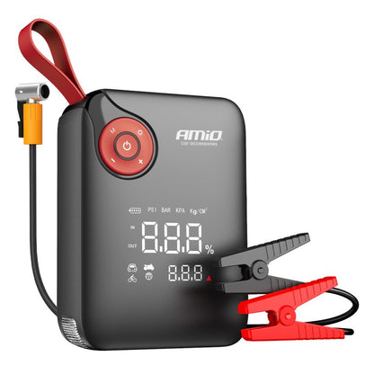 Mini pornitor portabil 4 în 1 cu LED/compresor de aer/acumulator extern 12V 7,2Ah 600A PRO AMIO-04675