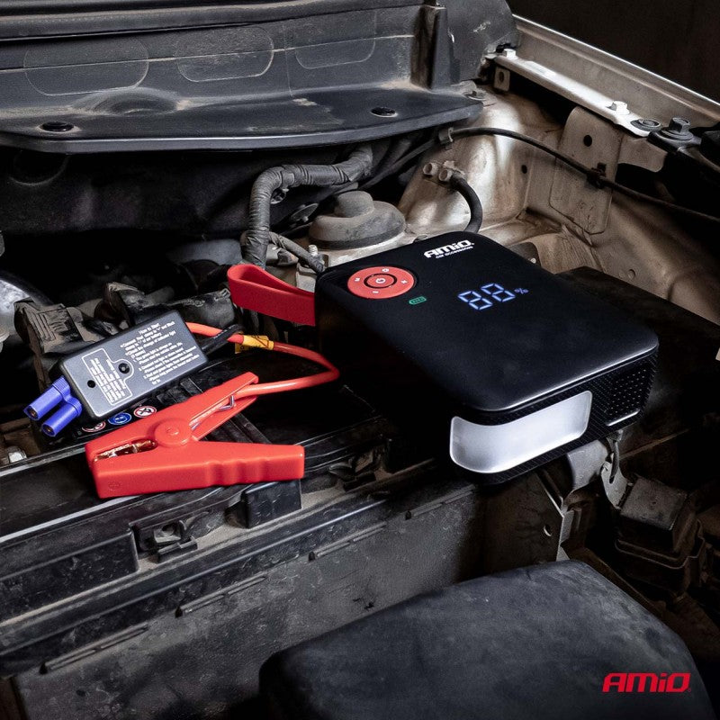 Mini pornitor portabil 4 în 1 cu LED/compresor de aer/acumulator extern 12V 7,2Ah 600A PRO AMIO-04675