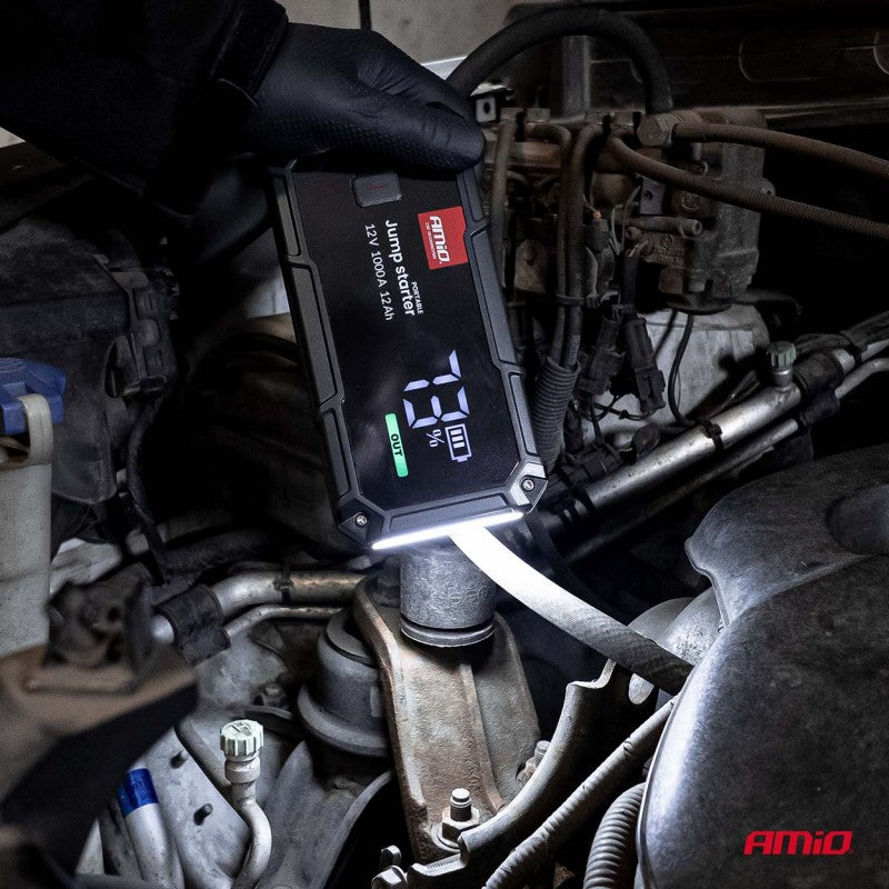 Acumulator portabil 3 în 1 cu LED și baterie externă 12V 12Ah 1000A PRO AMIO-04676