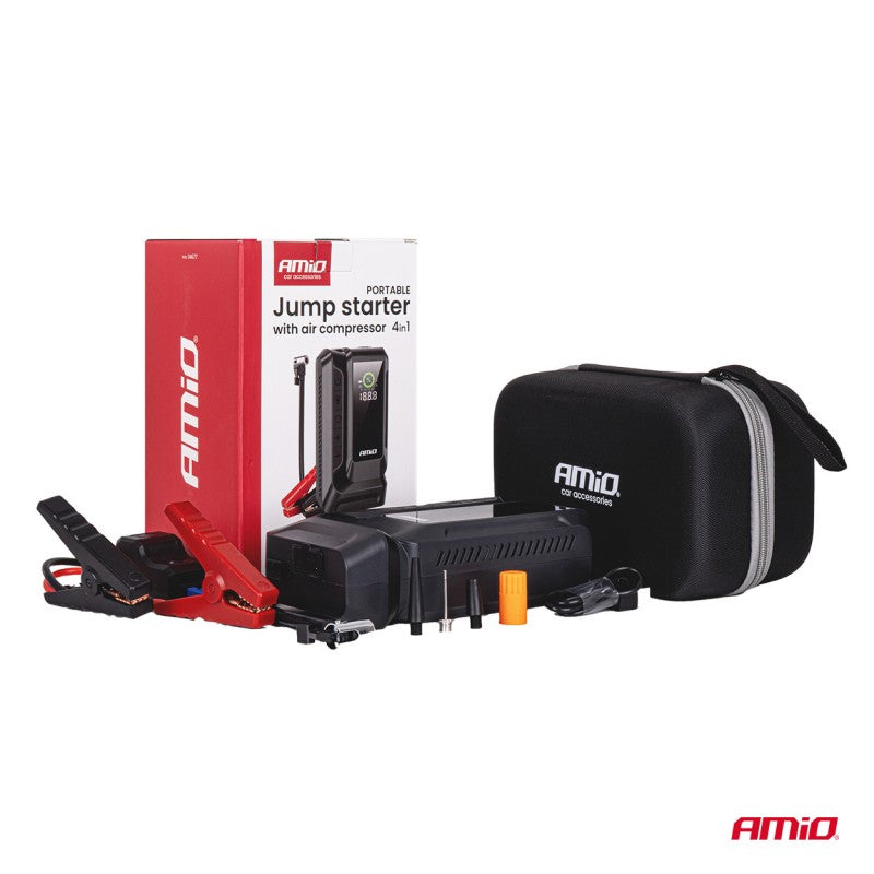Starter portabil 4 în 1/LED/Compresor de aer/Acumulator extern 12V 12Ah 1600A AMIO-04677