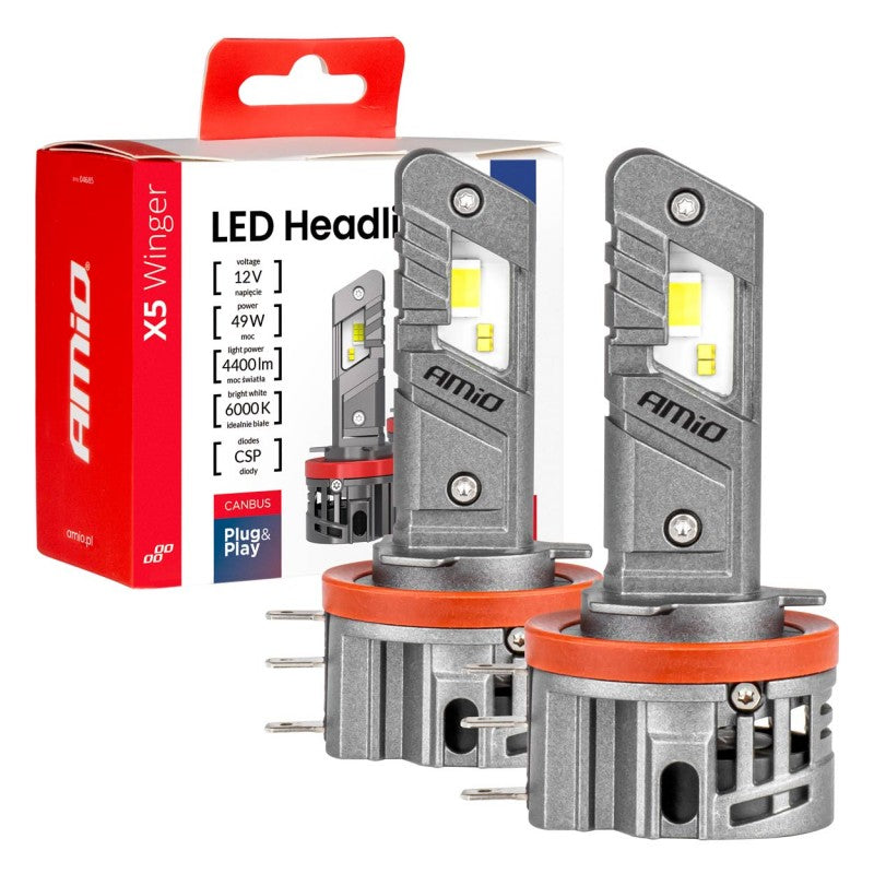Becuri auto LED X5 WINGER H15 49W 6000K CANBUS AMIO-04685