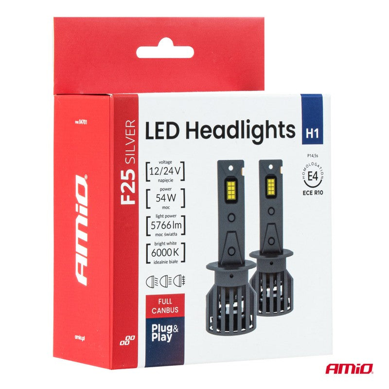 Set becuri LED Seria F25 ARGINTII FULL CANBUS H1 54W 12V 24V AMIO-04701