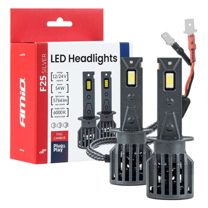 Set becuri LED Seria F25 ARGINTII FULL CANBUS H1 54W 12V 24V AMIO-04701