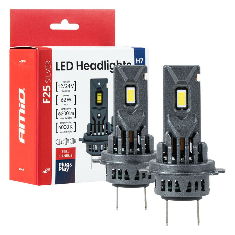 Set becuri LED Seria F25 ARGINTII FULL CANBUS H7/H18 62W 12V 24V AMIO-04704