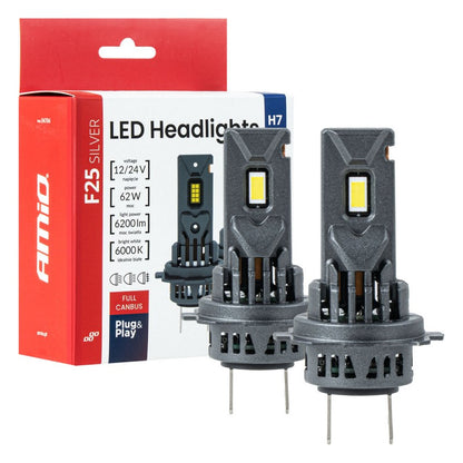 Set becuri LED Seria F25 ARGINTII FULL CANBUS H7/H18 62W 12V 24V AMIO-04704