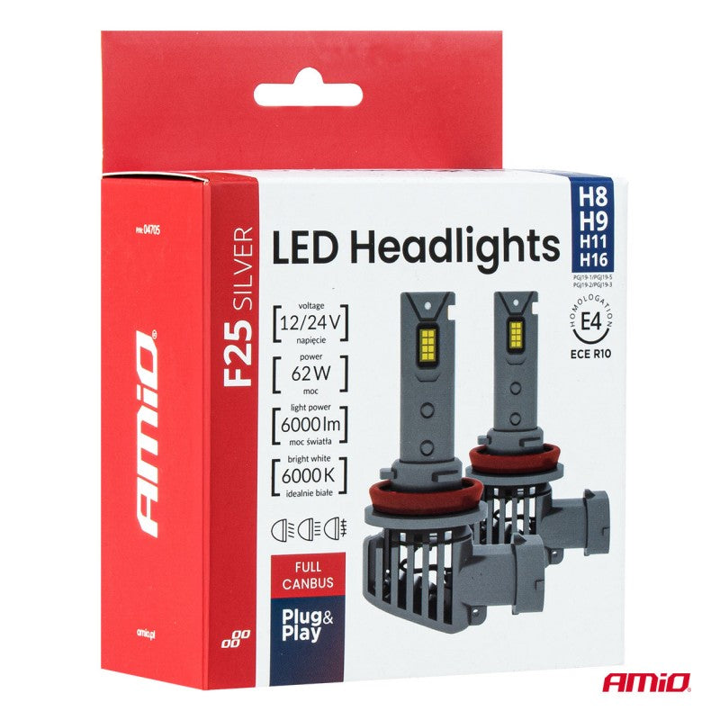 Set becuri LED Serie F25  FULL CANBUS H8/H9/H11/H16 62W 12V 24V AMIO-04705