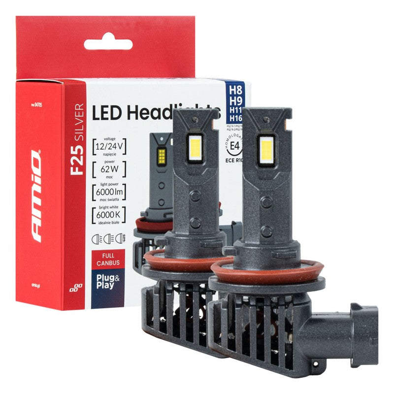 Set becuri LED Serie F25  FULL CANBUS H8/H9/H11/H16 62W 12V 24V AMIO-04705
