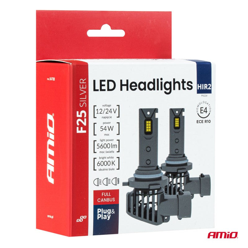 Set becuri LED Serie F25 ARGINTII FULL CANBUS HIR2 9012 54W 12V 24V AMIO-04708