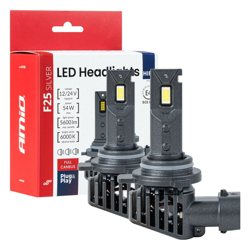 Set becuri LED Serie F25 ARGINTII FULL CANBUS HIR2 9012 54W 12V 24V AMIO-04708