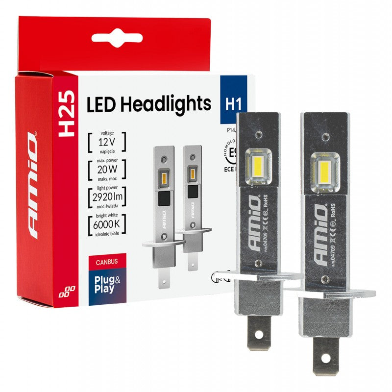 Set becuri LED seria H25 CANBUS H1 12V 20W AMIO-04709