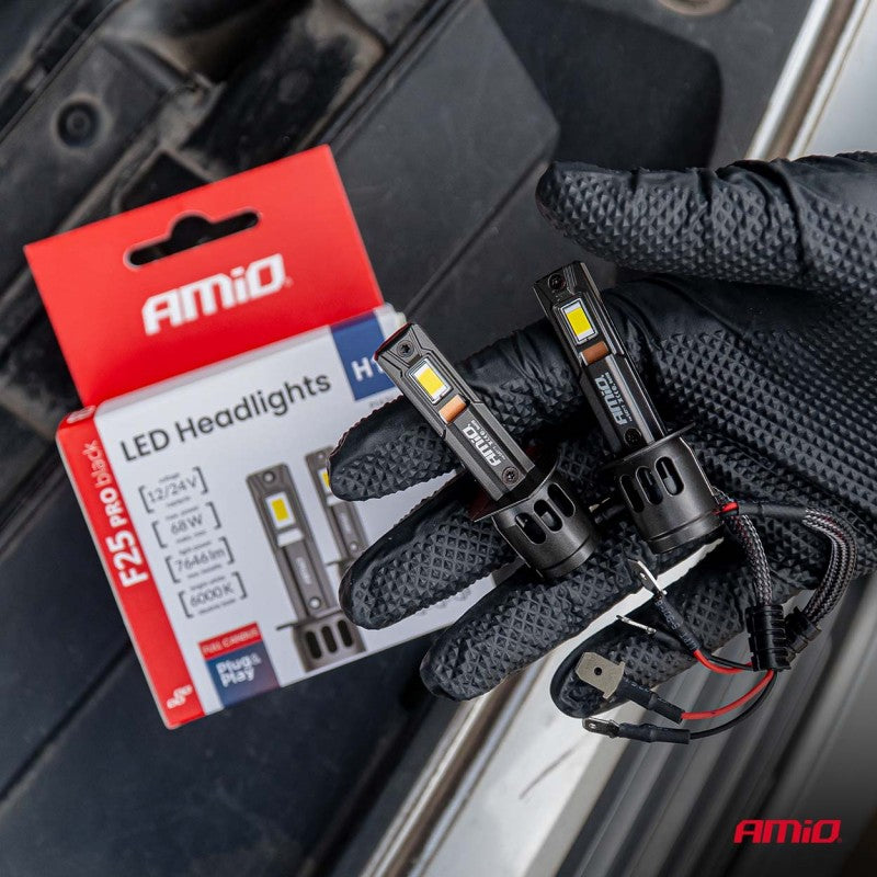 Set becuri LED Seria F25 PRO NEGRE FULL CANBUS H1 68W 12V 24V AMIO-04717