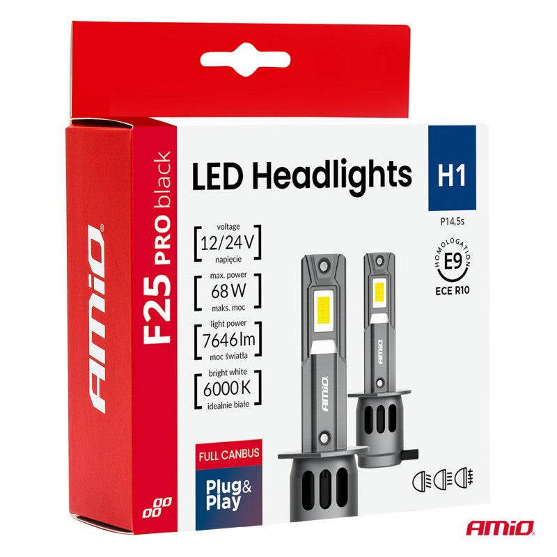 Set becuri LED Seria F25 PRO NEGRE FULL CANBUS H1 68W 12V 24V AMIO-04717