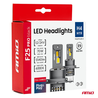 Set becuriLED Seria F25 PRO NEGRE FULL CANBUS H4 H19 70W 12V 24V AMIO-04719