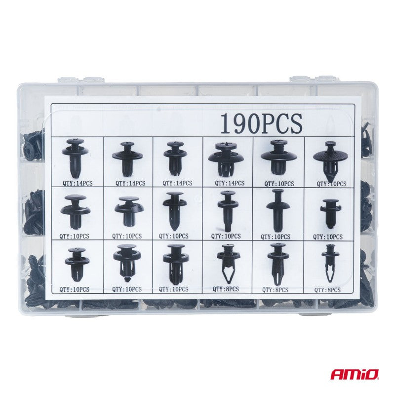 Set de cleme și știfturi auto mici 190 buc AMIO-04736