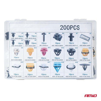 Set de cleme și știfturi auto medii 200 buc AMIO-04739