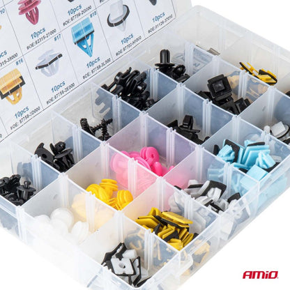 Set de cleme și știfturi auto medii 200 buc AMIO-04739