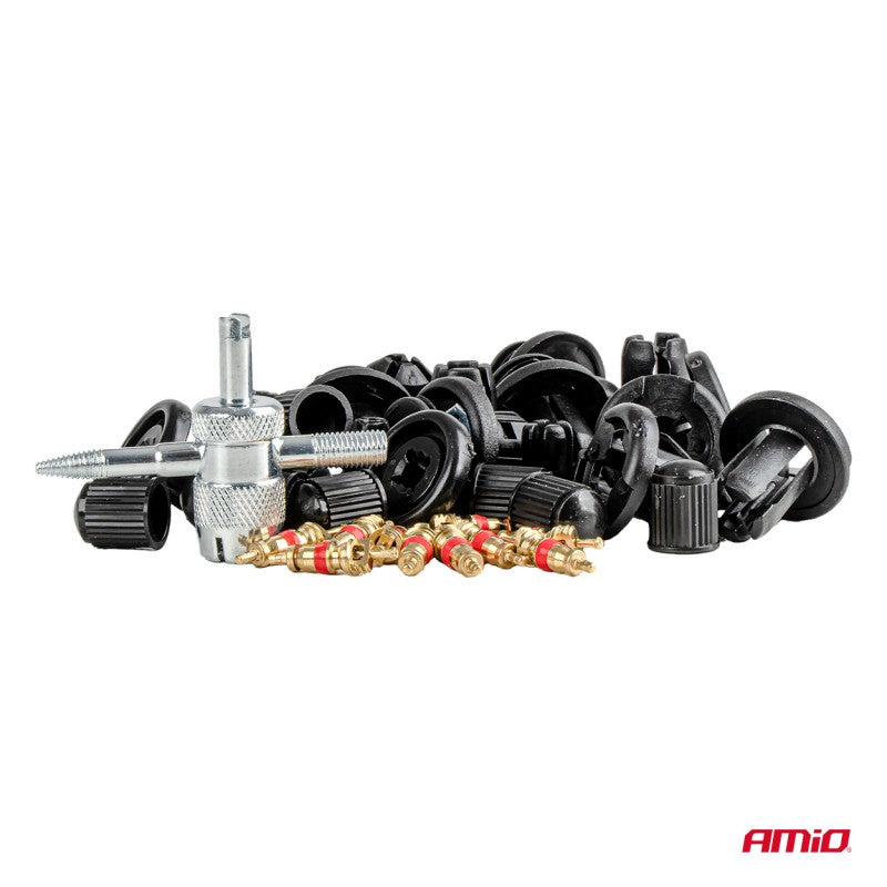Set mic de cleme și știfturi auto cu unelte 83+18 buc.AMIO-04740