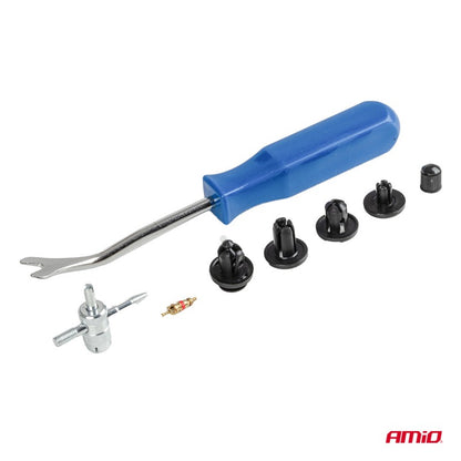 Set mic de cleme și știfturi auto cu unelte 83+18 buc.AMIO-04740