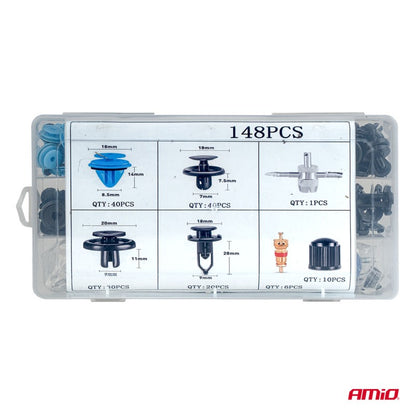 Set mic de cleme și știfturi auto cu unelte 148 buc AMIO-04741