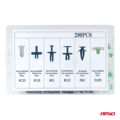 Set de cleme și știfturi auto medii 290 buc AMIO-04742