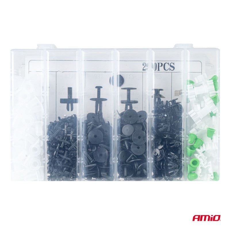 Set de cleme și știfturi auto medii 290 buc AMIO-04742