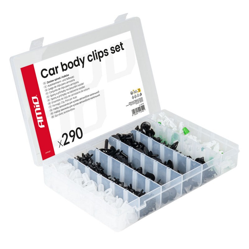 Set de cleme și știfturi auto medii 290 buc AMIO-04742