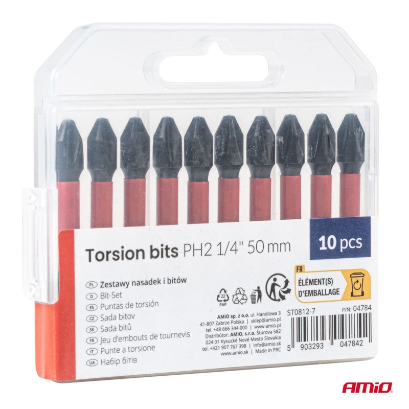 Set biți de torsiune PH2 1/4" 50mm 10 buc AMIO-04784