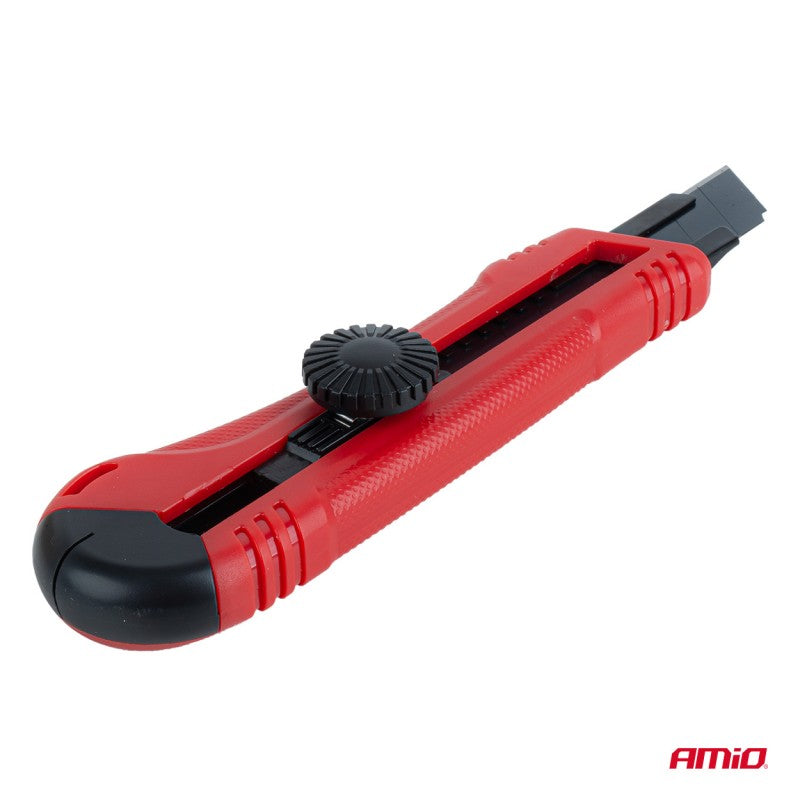 Cutter din oțel SK5 cu lamă neagră și mâner ABS 100x18x0.5mm AMIO-04813