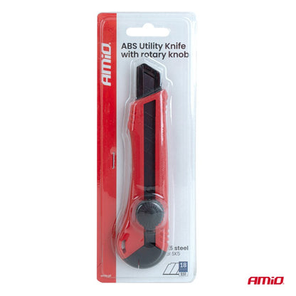 Cutter din oțel SK5 cu lamă neagră și mâner ABS 100x18x0.5mm AMIO-04813