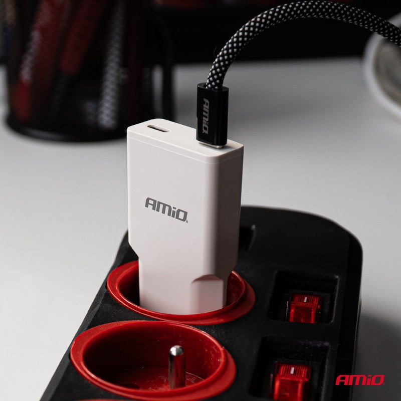 Încărcător de perete 230V 30W GaN 2xUSB-C AMIO-04839