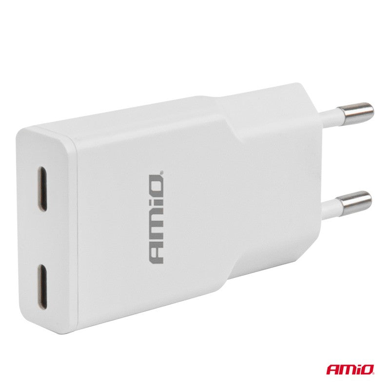 Încărcător de perete 230V 30W GaN 2xUSB-C AMIO-04839