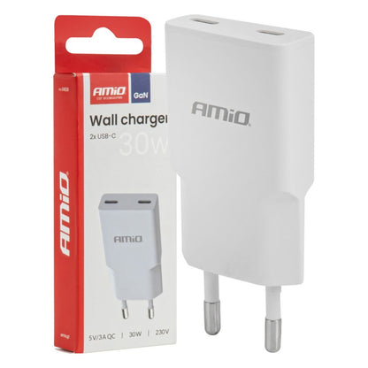 Încărcător de perete 230V 30W GaN 2xUSB-C AMIO-04839