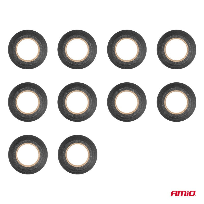 Benzi izolatoare din PVC set de 10 negre 19mm x 10m x 0.13mm AMIO-04845
