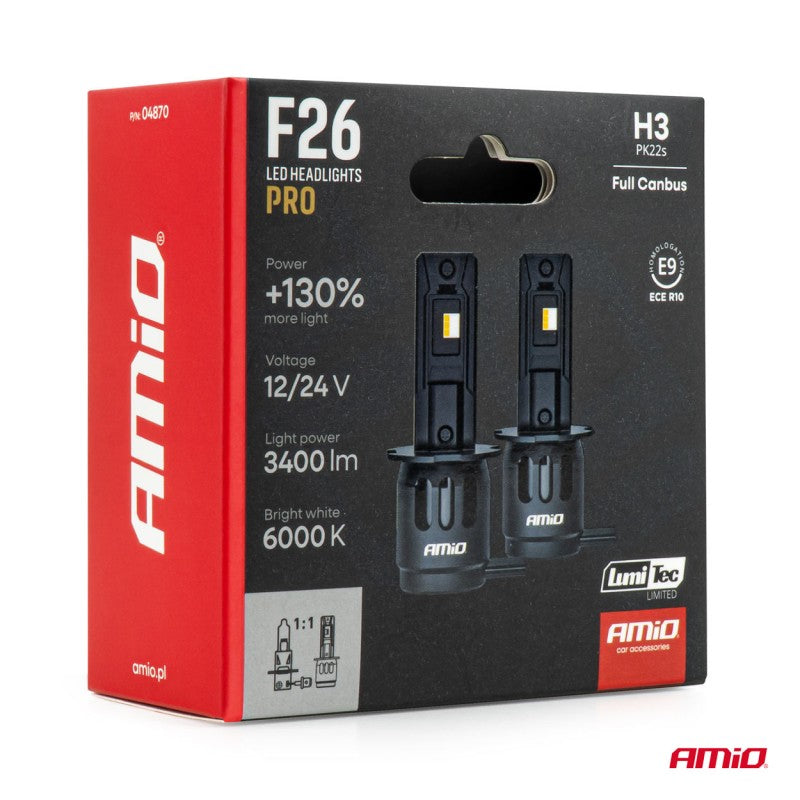 Becuri auto LED F26 PRO LumiTec LIMITED +130% DUO FULL CANBUS H3 12V 24V AMIO-04870