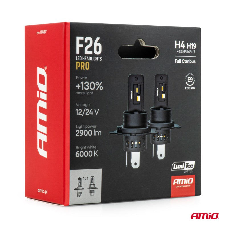Becuri auto LED F26 PRO LumiTec LIMITED +130% DUO FULL CANBUS H4 H19 12V 24V AMIO-04871