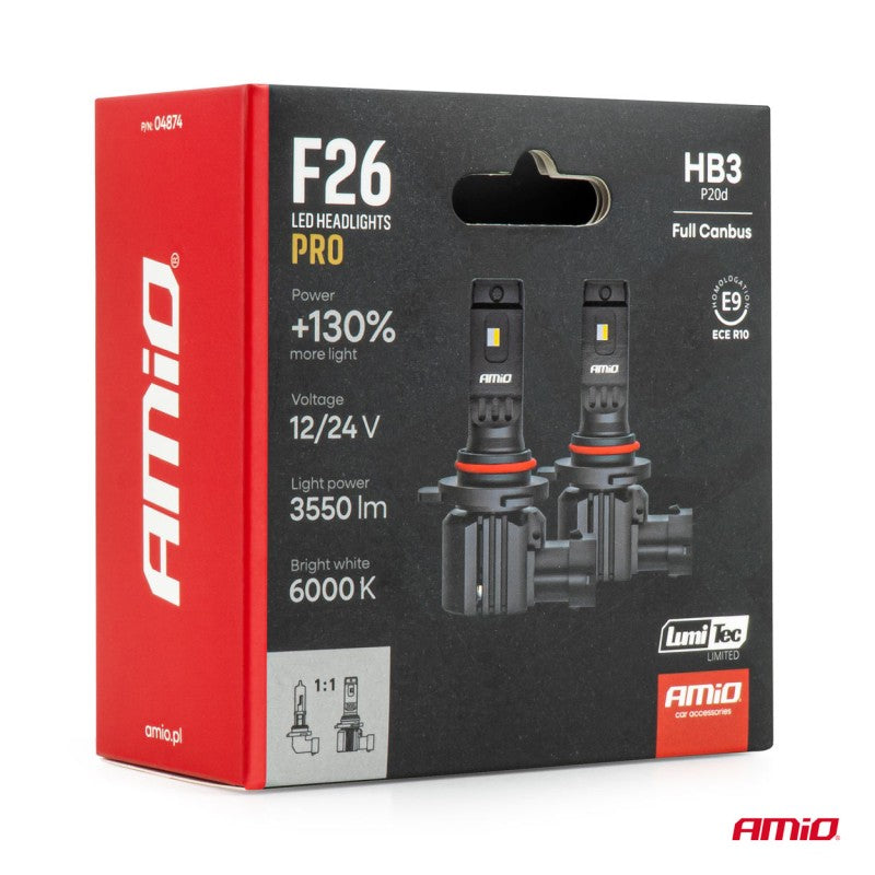Becuri auto LED F26 PRO LumiTec LIMITED +130% DUO FULL CANBUS HB3 12V 24V AMIO-04874