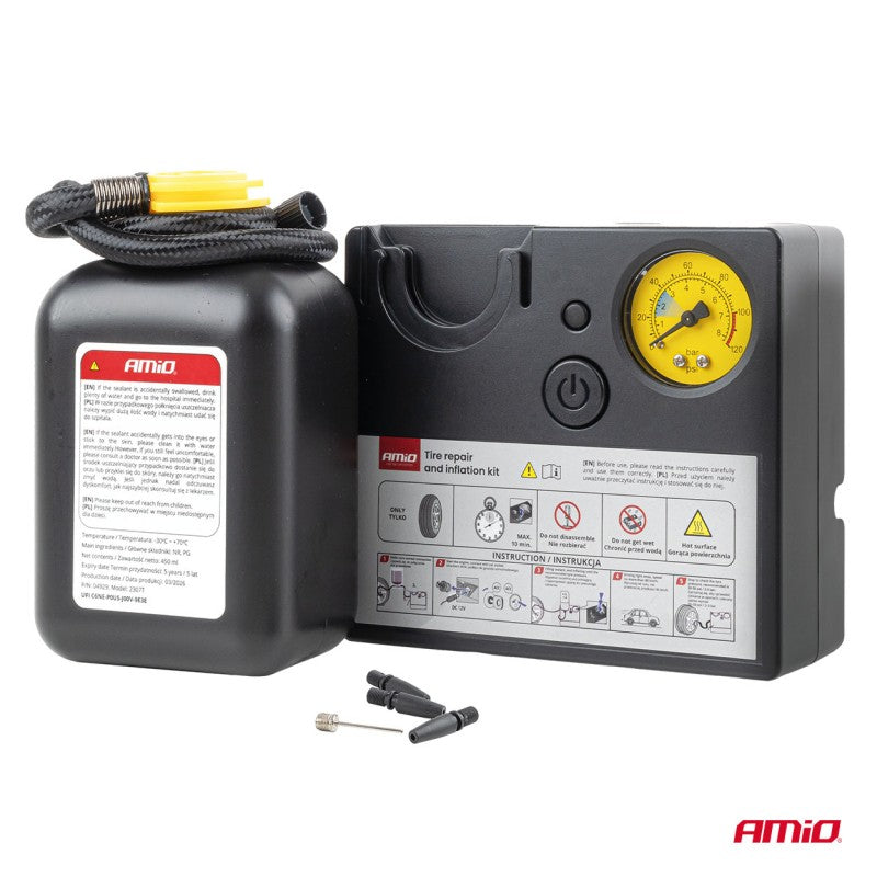 Kit de reparare și umflare anvelope 19 mm centimetru cilindru 12V AMIO-04929