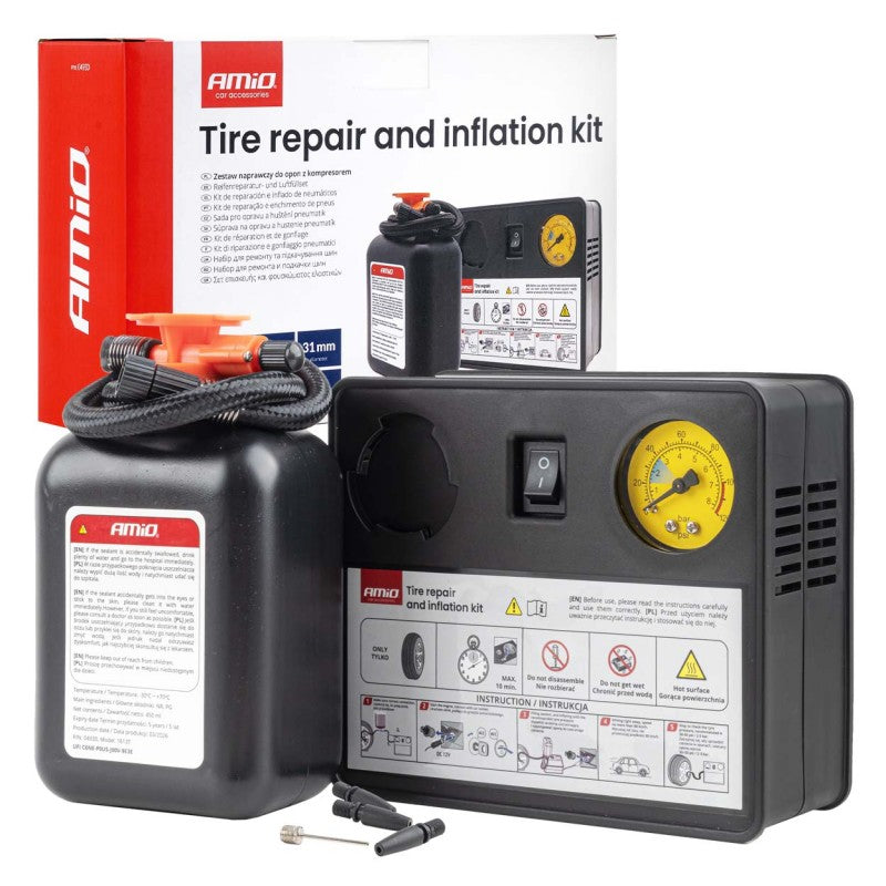 Kit de reparare și umflare anvelope pentru cilindru de 31 mm, 12V, AMIO-04930