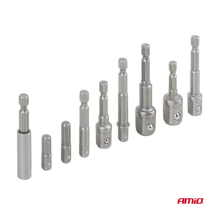 Set adaptor șurubelniță cu 9 piese 1/4", 3/8", 1/2" AMIO-04931