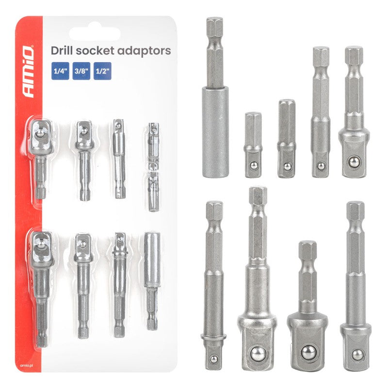 Set adaptor șurubelniță cu 9 piese 1/4", 3/8", 1/2" AMIO-04931