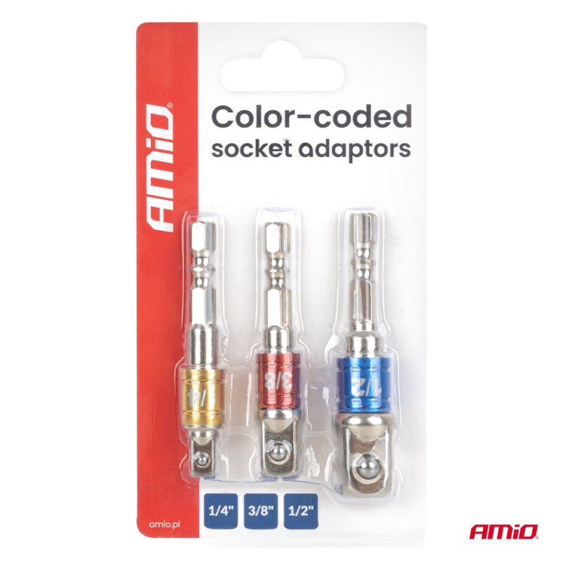 Adaptoare tubulare codificate prin culori, 3 buc., 1/4" 3/8" 1/2" AMIO-04936