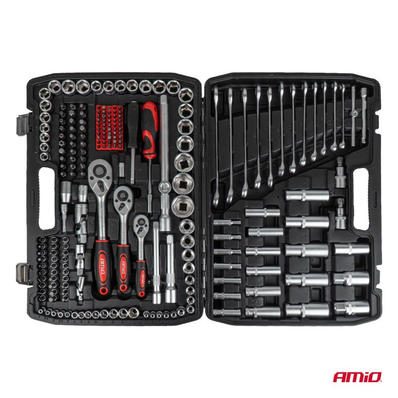 Set chei fixe și tubulare cu clichet 216 buc AMIO-05020