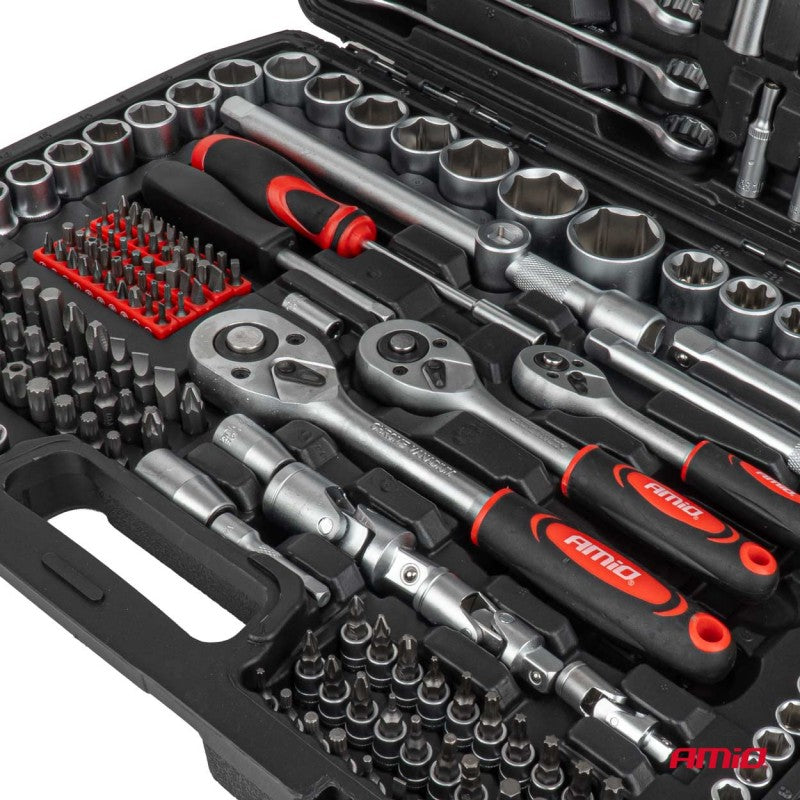 Set chei fixe și tubulare cu clichet 216 buc AMIO-05020