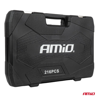 Set chei fixe și tubulare cu clichet 216 buc AMIO-05020