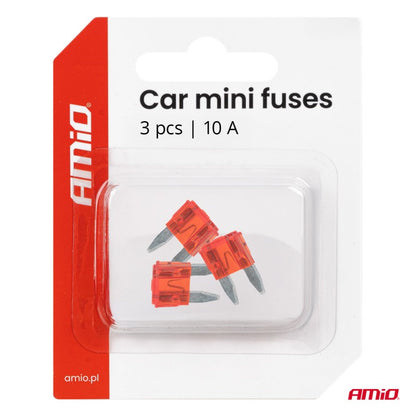Siguranțe auto mini-lamă, 3 buc., 10A, AMIO-05098