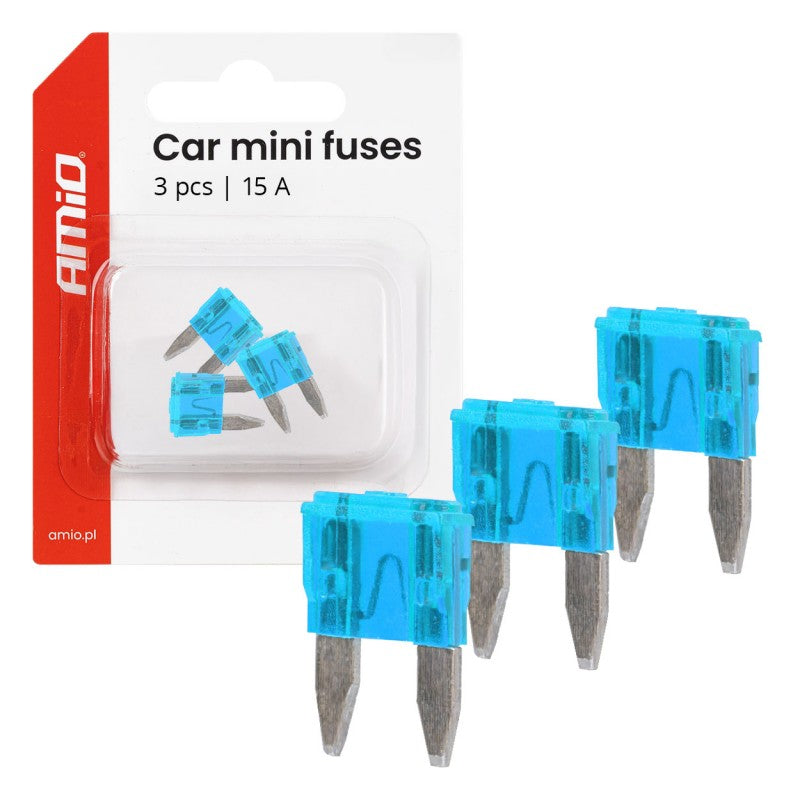Siguranțe auto mini-lamă, 3 buc., 15A, AMIO-05099