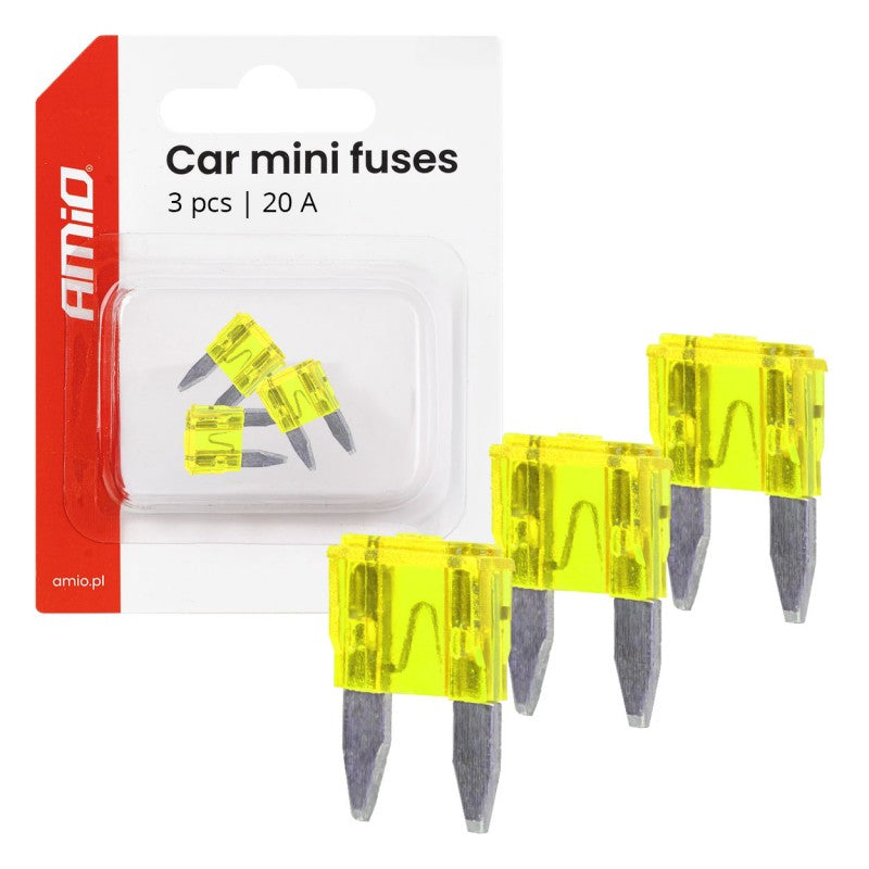 Siguranțe auto mini-lamă, 3 buc., 20A, AMIO-05100