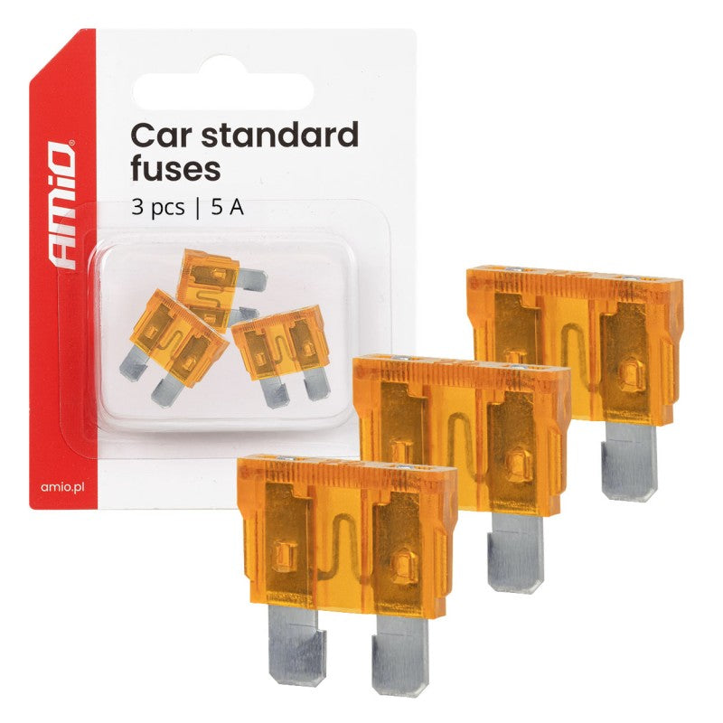 Siguranțe auto standard cu lamă, 3 buc., 5A, AMIO-05103